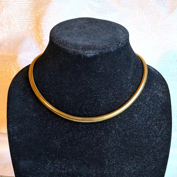 Gold Snake Coil Mid Century Necklace 17 Inches - Picture 1 of 4